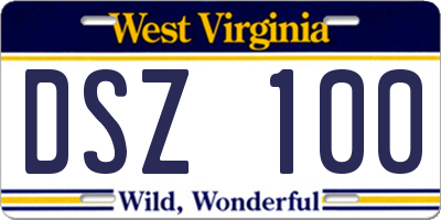 WV license plate DSZ100