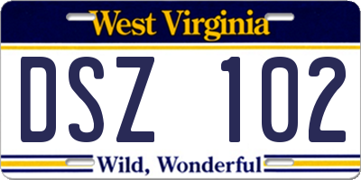 WV license plate DSZ102