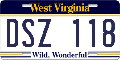 WV license plate DSZ118