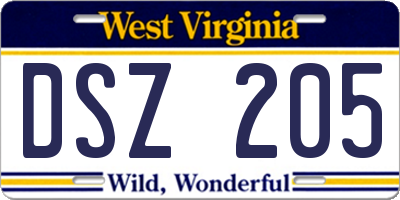 WV license plate DSZ205