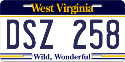 WV license plate DSZ258