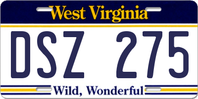 WV license plate DSZ275