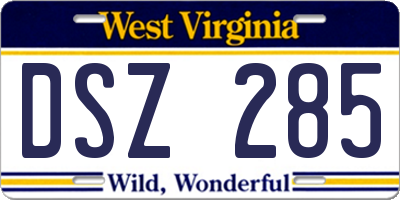WV license plate DSZ285