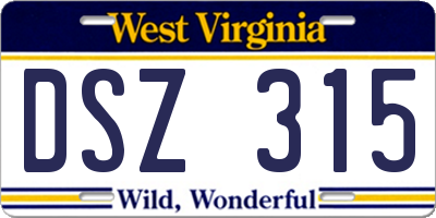 WV license plate DSZ315