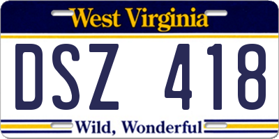 WV license plate DSZ418