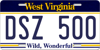 WV license plate DSZ500