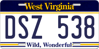 WV license plate DSZ538