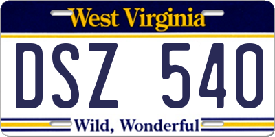 WV license plate DSZ540