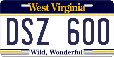 WV license plate DSZ600