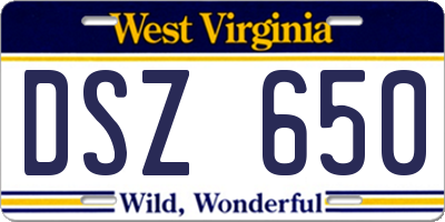WV license plate DSZ650