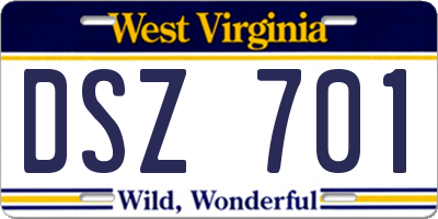 WV license plate DSZ701