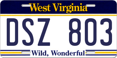 WV license plate DSZ803