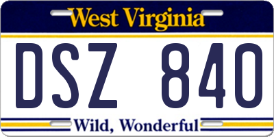 WV license plate DSZ840