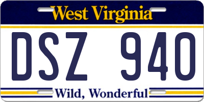 WV license plate DSZ940
