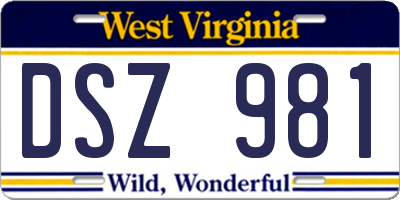 WV license plate DSZ981