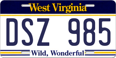 WV license plate DSZ985