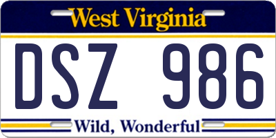 WV license plate DSZ986
