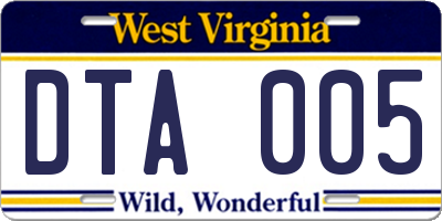 WV license plate DTA005