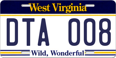 WV license plate DTA008