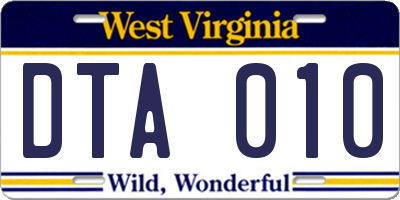 WV license plate DTA010