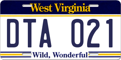 WV license plate DTA021