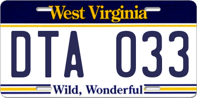 WV license plate DTA033