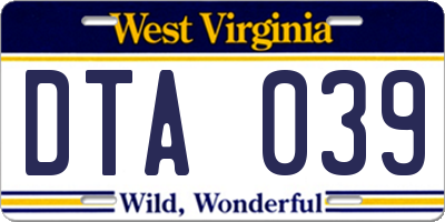 WV license plate DTA039