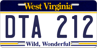 WV license plate DTA212