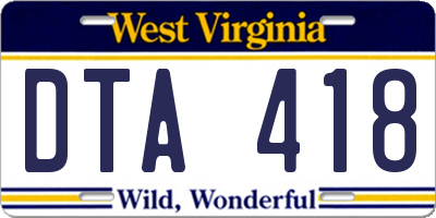 WV license plate DTA418