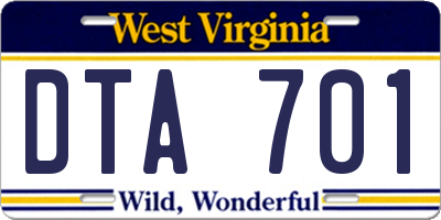 WV license plate DTA701