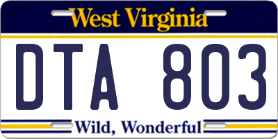 WV license plate DTA803