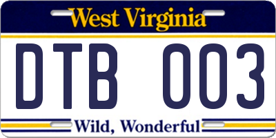 WV license plate DTB003