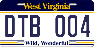 WV license plate DTB004