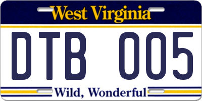 WV license plate DTB005