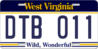 WV license plate DTB011