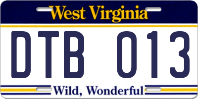 WV license plate DTB013