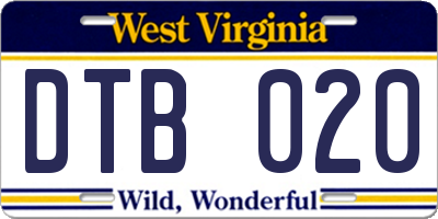 WV license plate DTB020