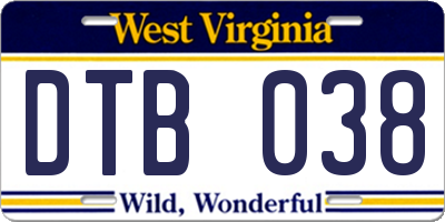 WV license plate DTB038