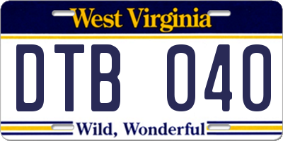 WV license plate DTB040