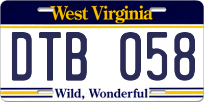 WV license plate DTB058