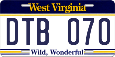 WV license plate DTB070