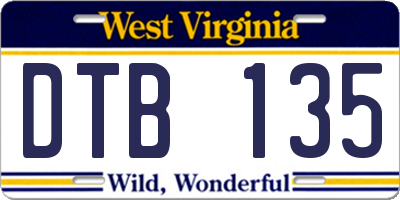 WV license plate DTB135