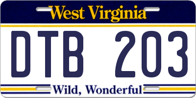 WV license plate DTB203