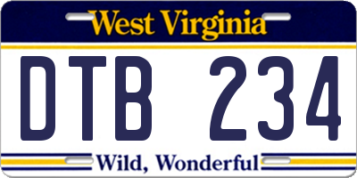 WV license plate DTB234