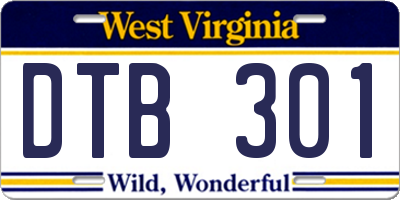 WV license plate DTB301