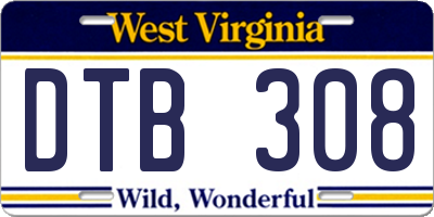 WV license plate DTB308