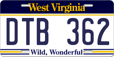 WV license plate DTB362