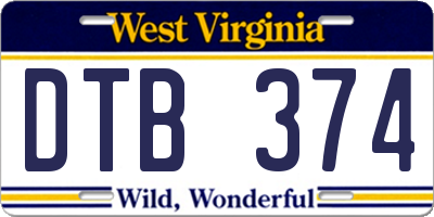 WV license plate DTB374