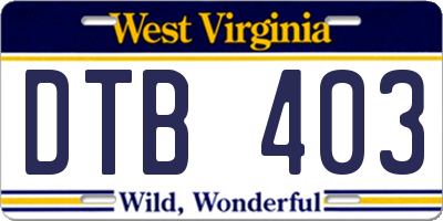 WV license plate DTB403