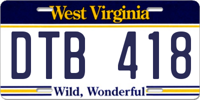 WV license plate DTB418